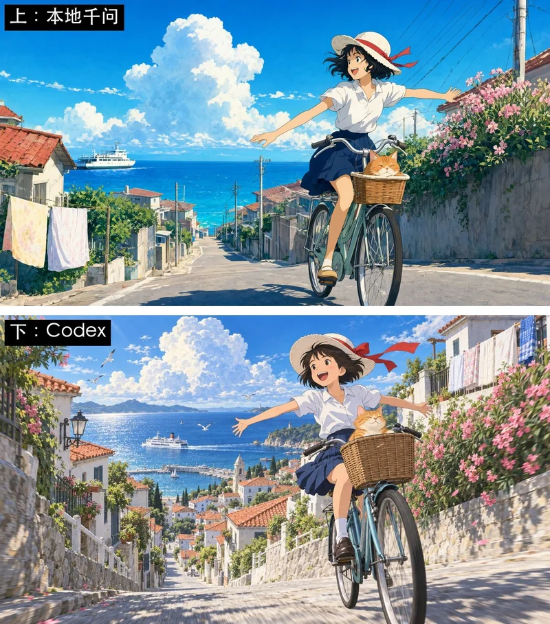 手绘动画风：上千问，下Codex