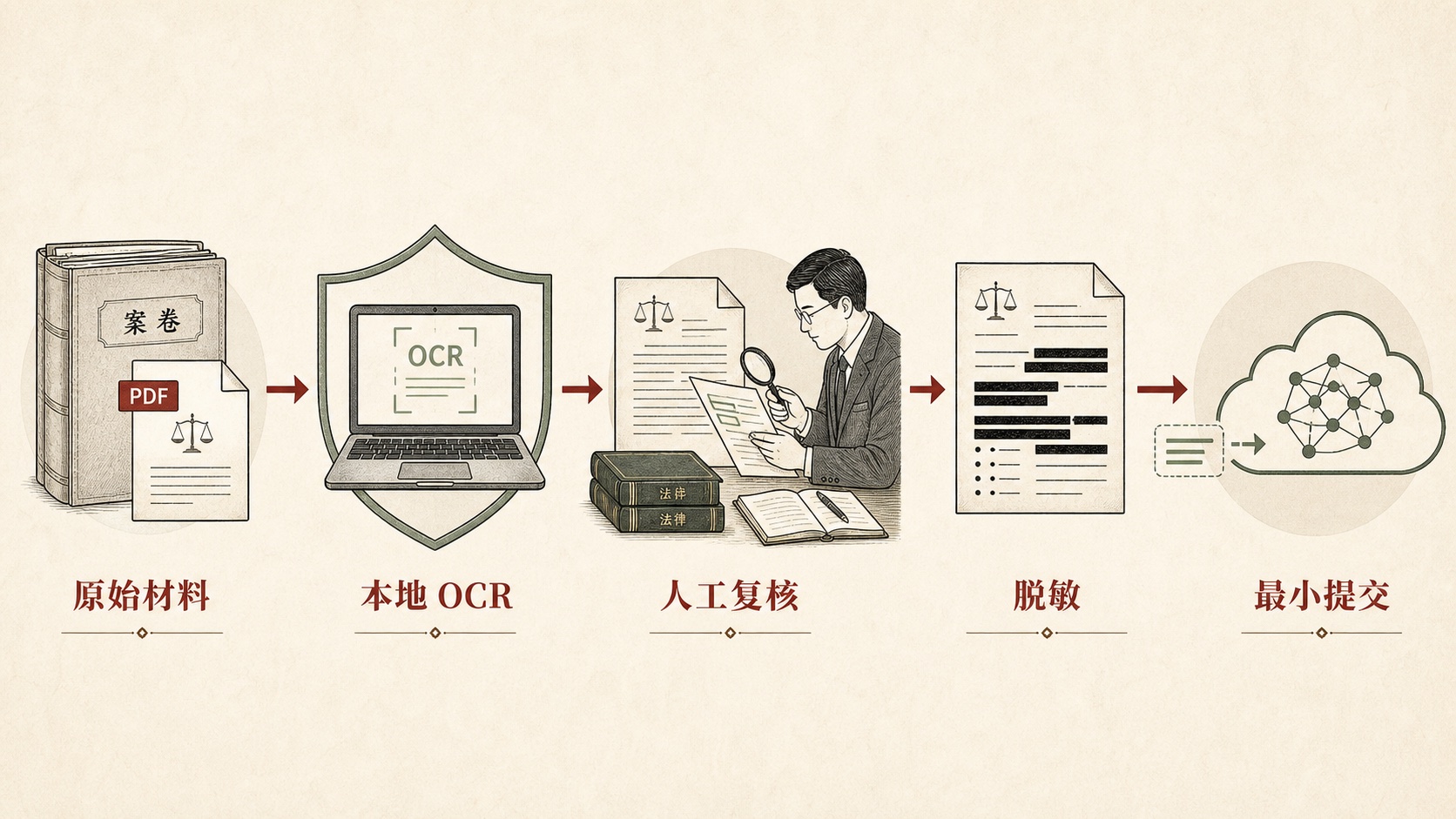 案件材料进入外部模型前的五步边界