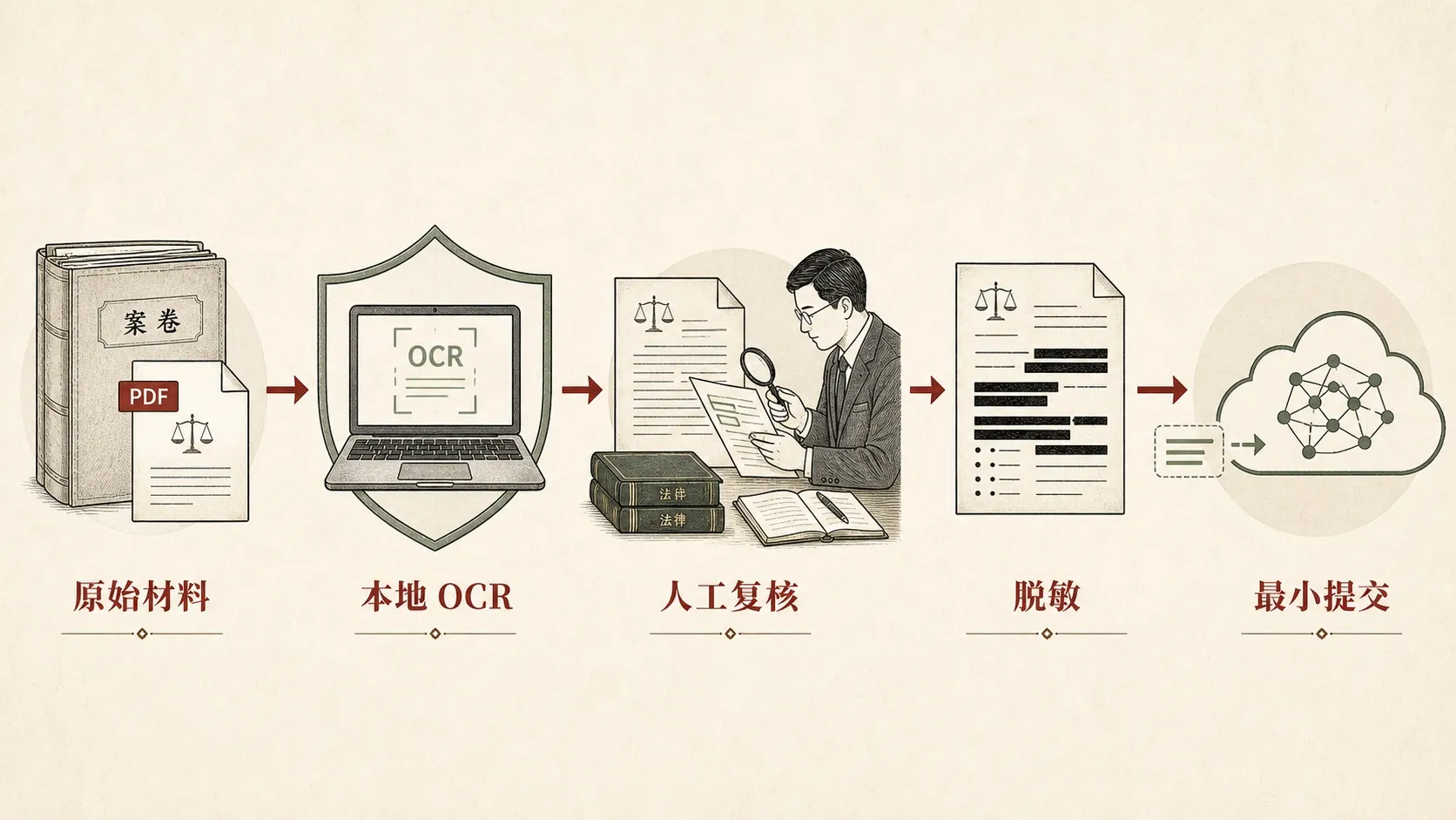 案件材料进入外部模型前的五步边界