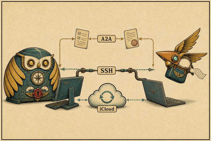 iCloud、SSH 与 A2A 的三层分工